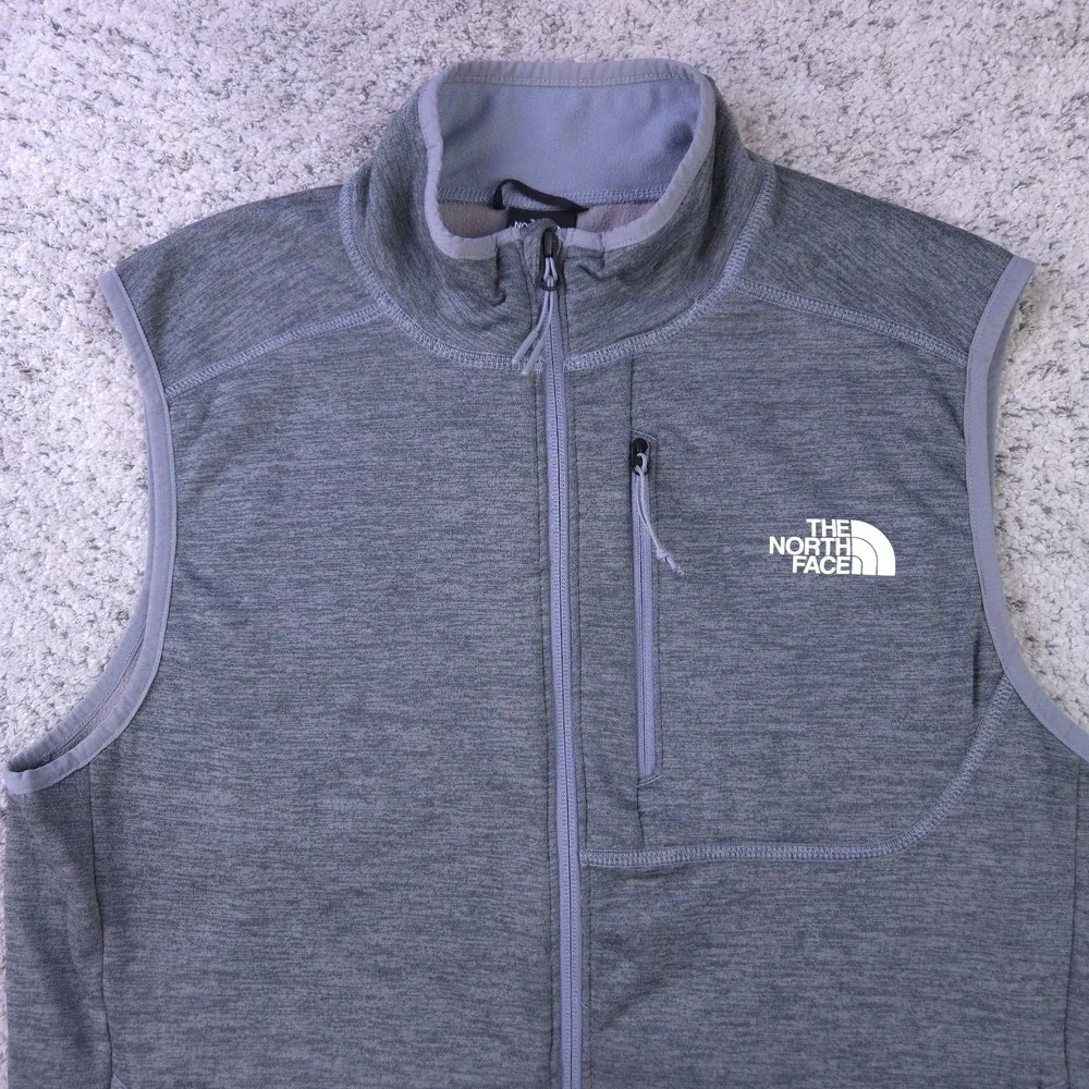 The North Face Vest Mens Medium Full Zip Fleece Pockets Logo Windbreaker Gray